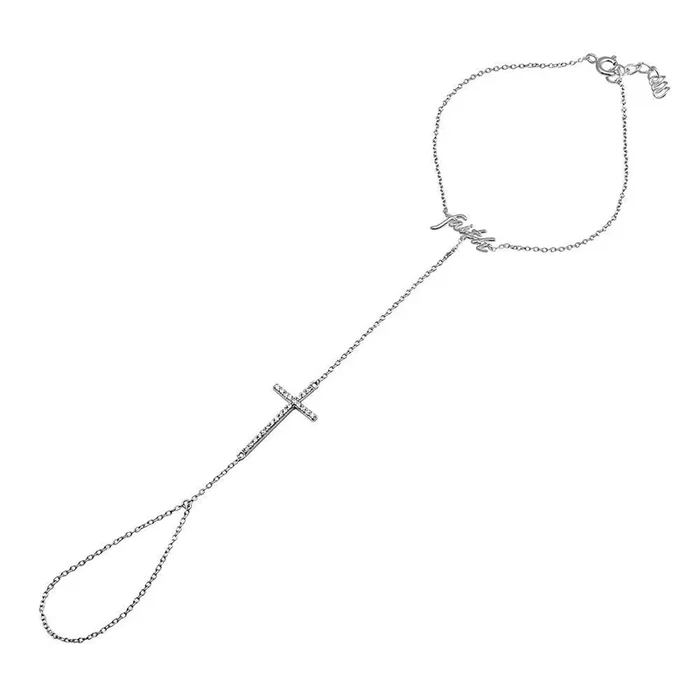 Pulsera de plata de ley 925 rodiada con circonitas y cruz de fe – STB00503