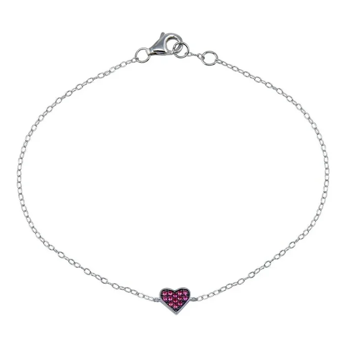 Pulsera de plata de ley 925 rodiada con corazón de circonitas – STB00589-RED