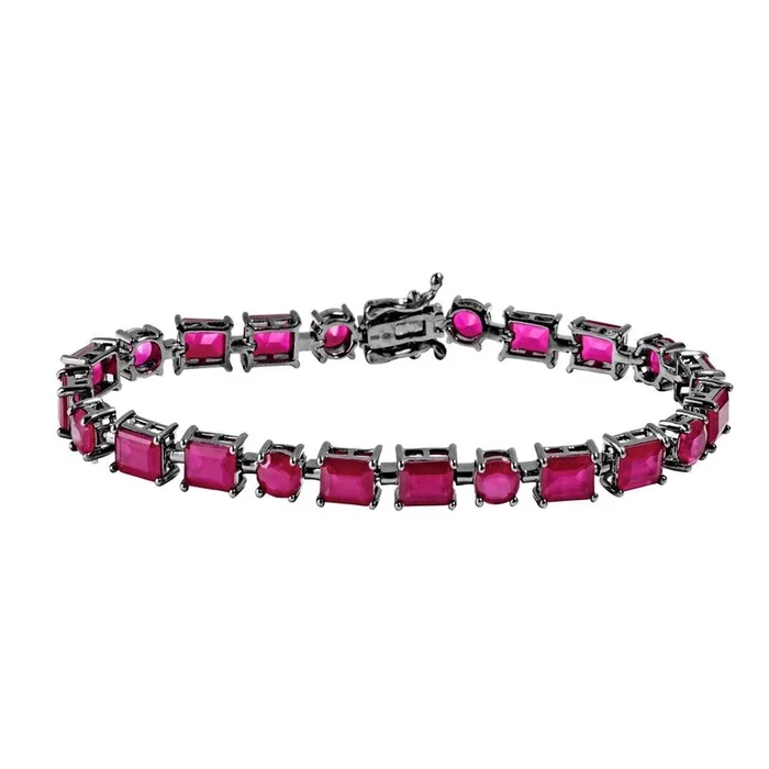 Pulsera de plata de ley 925 rodiada negra con circonitas sintéticas rojas rectangulares y ovaladas – GMB00051BLK-RED
