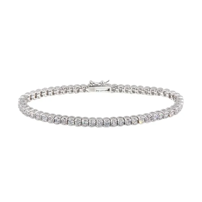 Pulsera de tenis de burbujas con circonita transparente chapada en rodio de plata 925 – STB00092