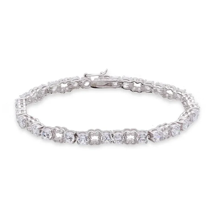 Pulsera de tenis de plata de ley 925 rodiada con circonitas redondas alternadas – STB00531