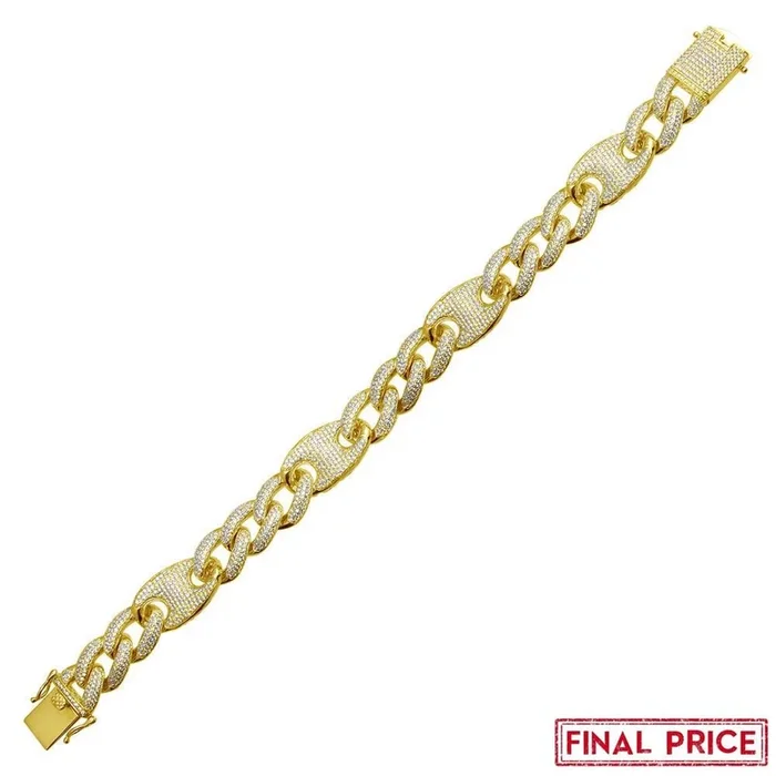 Pulsera Figaro Mariner de plata de ley 925 bañada en oro con incrustaciones de circonitas (14,5 mm) – GMB00077GP