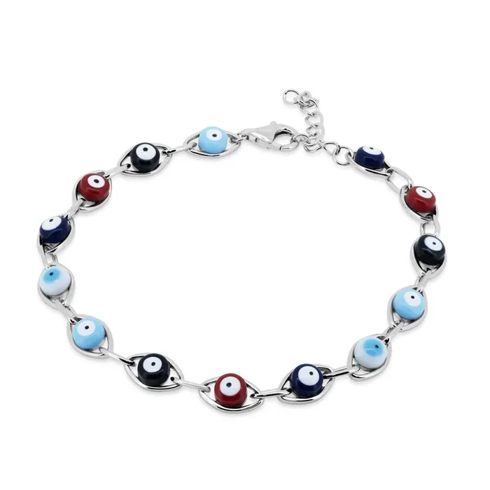 Pulsera multicolor de ojo turco en plata de ley 925 rodiada – STB00624