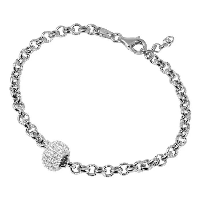 Pulsera Rolo de plata 925 chapada en rodio con cuenta central de micro pavé – ECB00047RH