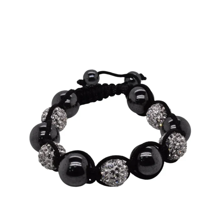 Pulsera Shamballa de acero inoxidable con hemetita y cristal – SBB00032