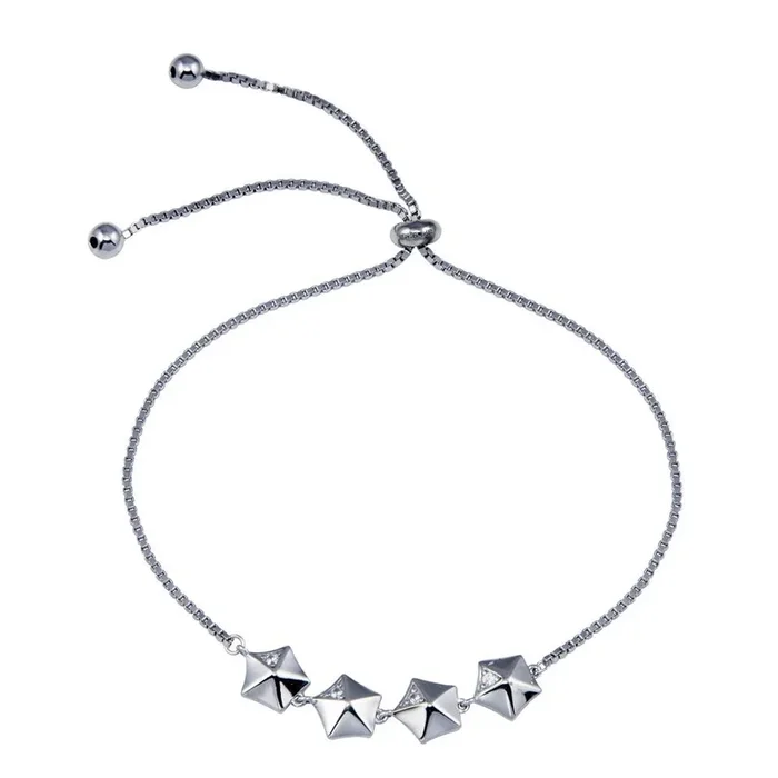 Pulseras ajustables de circonitas cúbicas con eslabones de estrella en plata de ley 925 rodiada – STB00611