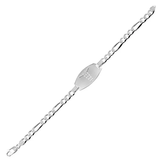 Pulseras de cadena Figaro con identificación ovalada mediana médica de plata 925 – CARB00044