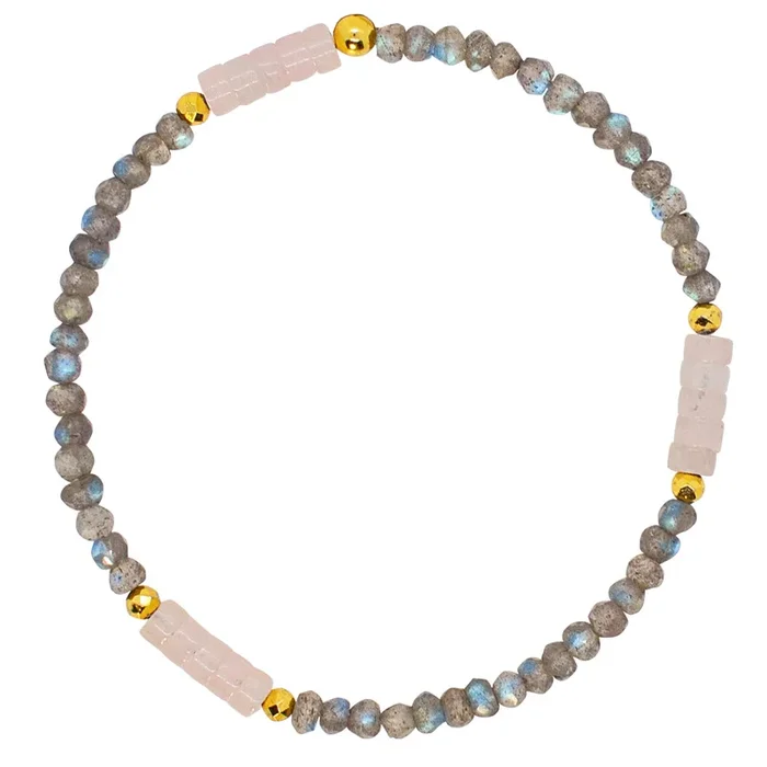 Pyrite’s Booty Bracelet – Labradorite & Rose Quartz Heishi