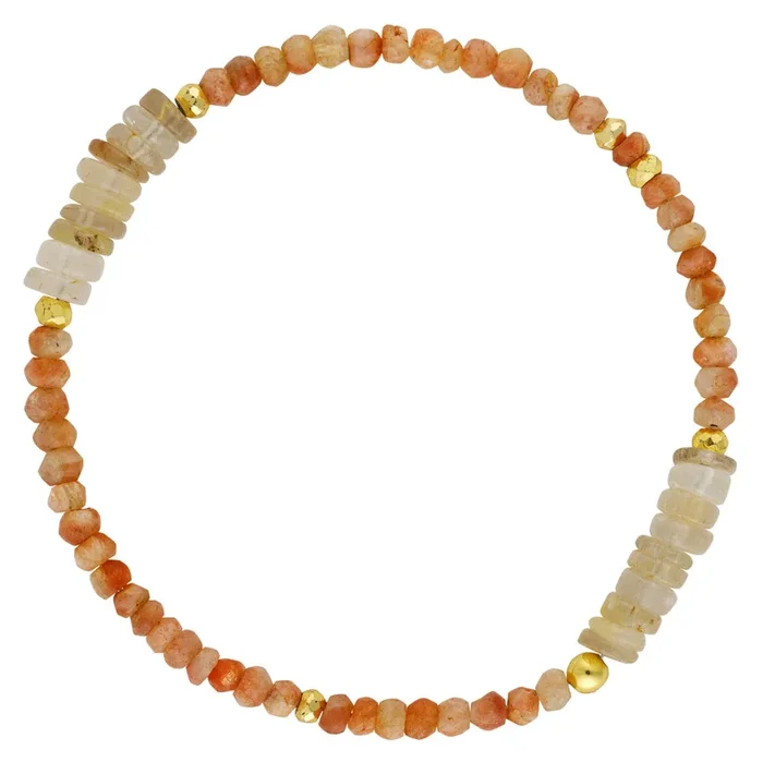 Pyrite’s Booty Bracelet – Sunstone & Golden Rutilated Quartz Heishi