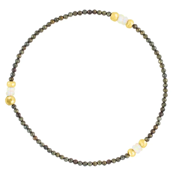 Pyrite’s Booty Bracelet in 2mm Coated Spinel with Opal