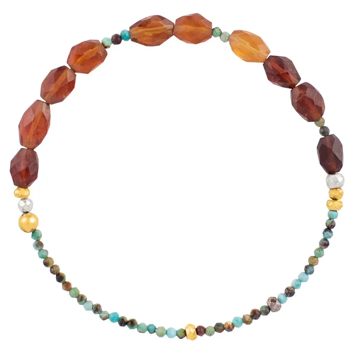 Pyrite’s Booty Bracelet in Hessonite Faceted Ovals & 2mm Turquoise