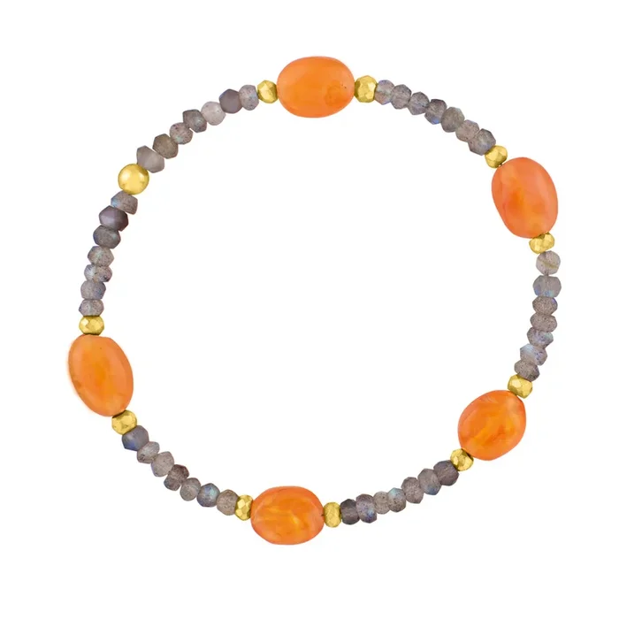 Pyrite’s Booty Bracelet in Labradorite & Smooth Oval Carnelian & Pyrite