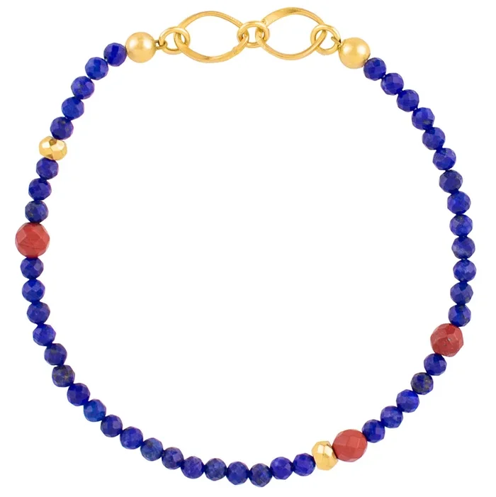 Pyrite’s Booty Bracelet in Lapis & Red Jasper with Linked Rings