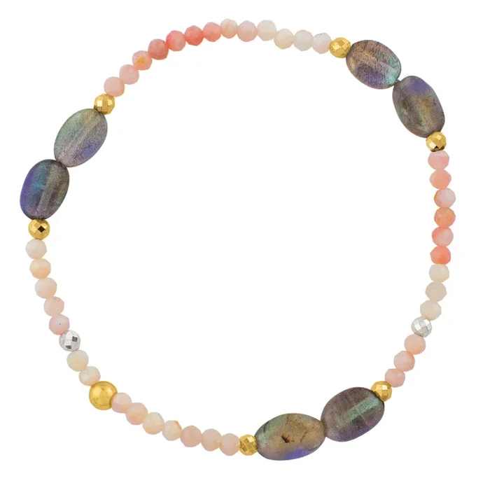 Pyrite’s Booty Bracelet in Smooth Oval Labradorite & 3.5mm Rose Quartz