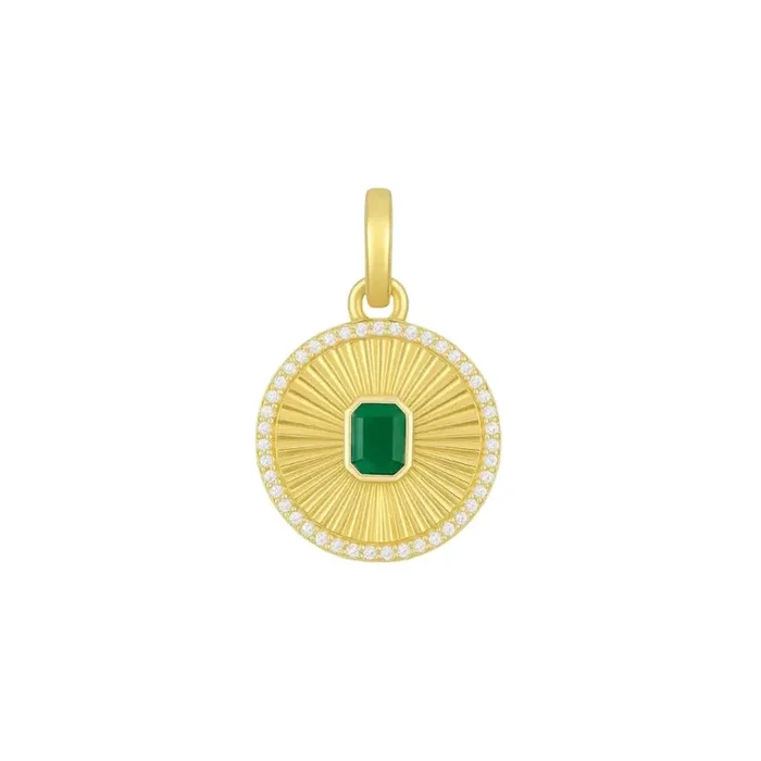 Radiant Round Pendant with Emerald and Diamonds in 14K Yellow Gold