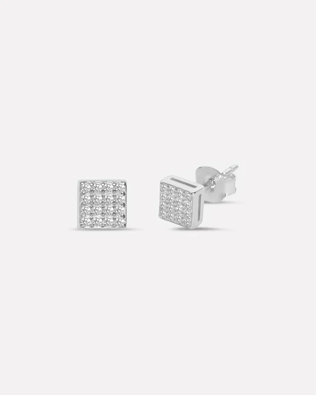 Radiant Square Silver Stud Men’s Earrings