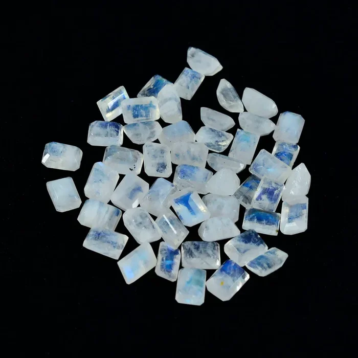 Rainbow Moonstone 10PC Tiny 3×5 MM Emerald Faceted White Genuine Semi Precious Loose Gems