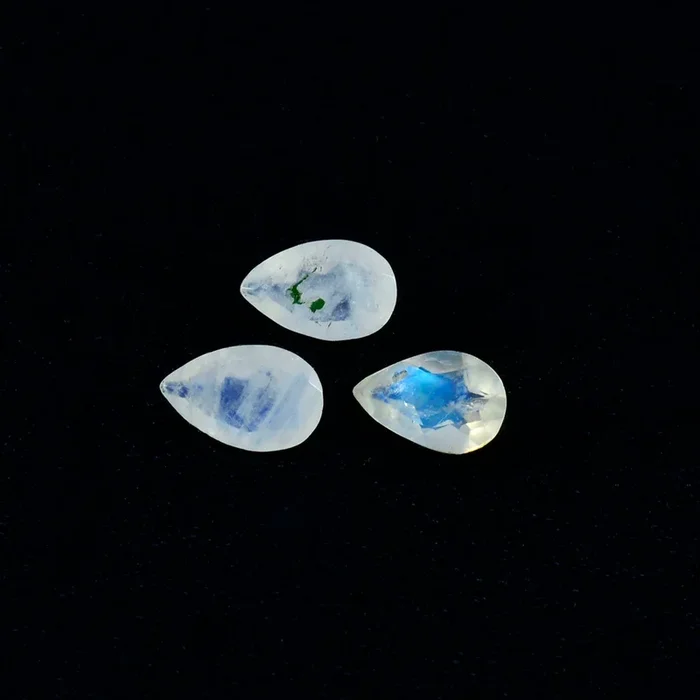 Rainbow Moonstone 1PC Medium 8×10 MM Pear Faceted White Sparkling Semi Precious Loose Gemstone