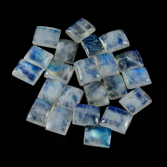 Rainbow Moonstone 1PC Small 6×8 MM Emerald Cabochon White Genuine semi Precious Loose Gems