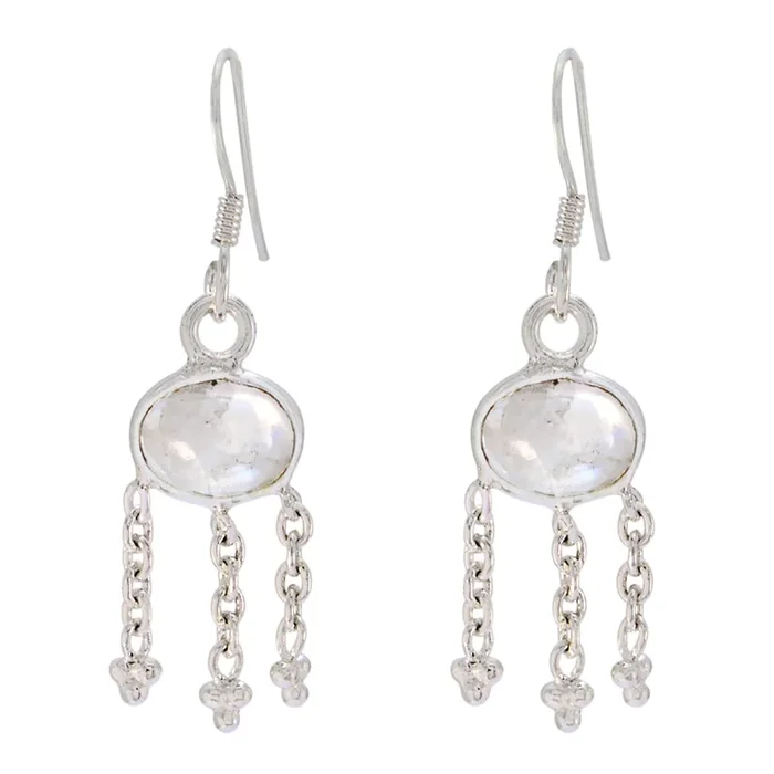 Rainbow Moonstone Australian Aurora multiple Dangle White 925 Sterling Silver Earring