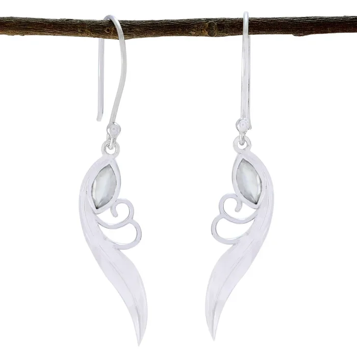 Rainbow Moonstone Egyptian Aaliyah Solitaire Dangle White Sterling Silver Earring