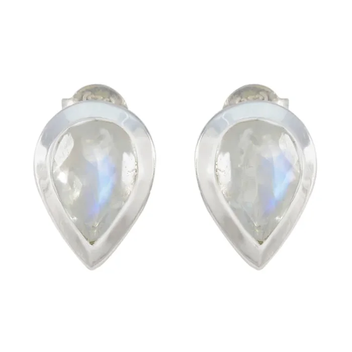 Rainbow Moonstone Egyptian Antonia Solitaire Stud White Silver Earring
