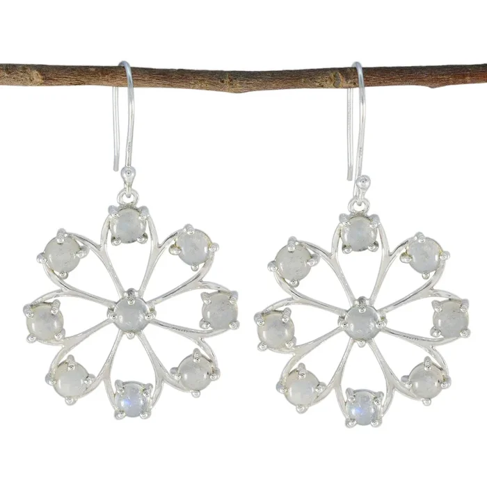 Rainbow Moonstone French Cecilia multiple Dangle White 925 Silver Earring