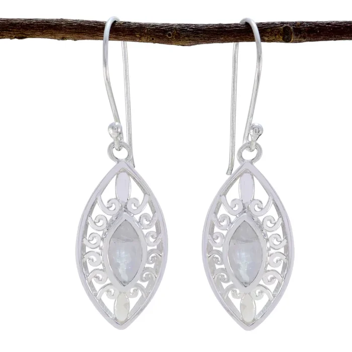 Rainbow Moonstone French Sara Solitaire Dangle White 92.5 Silver Earring
