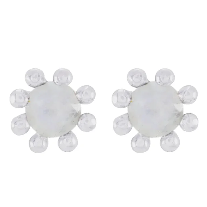 Rainbow Moonstone Italian Isabella Solitaire Stud White 925 Sterling Silver Earring
