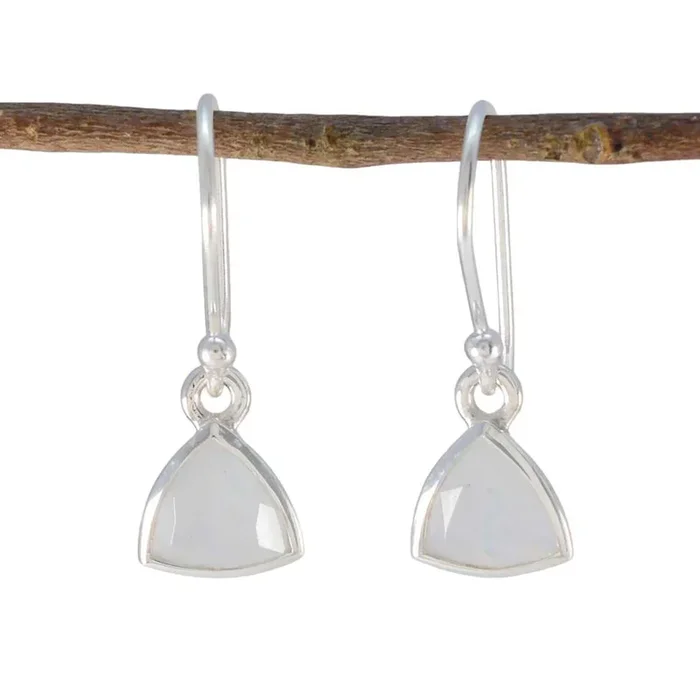 Rainbow Moonstone Korean Ava Solitaire Dangle White 925 Sterling Silver Earring