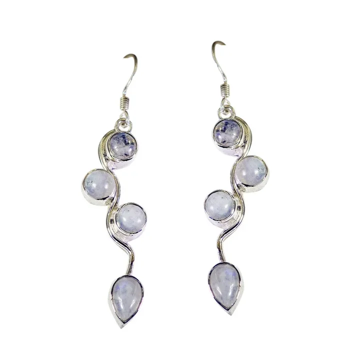 Rainbow Moonstone Latin American Emi multiple Dangle White Sterling Silver Earring