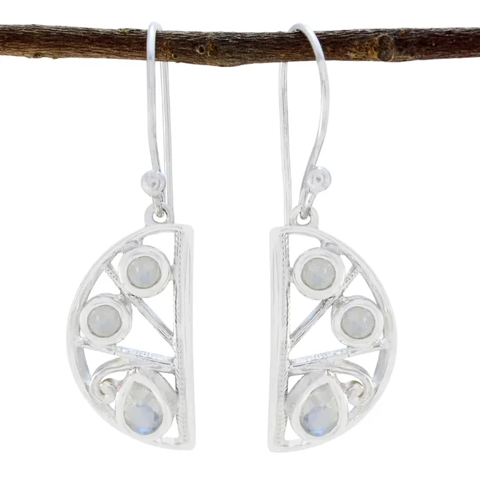 Rainbow Moonstone Latin American Eun-ji Trilogy Dangle White 925 Silver Earring