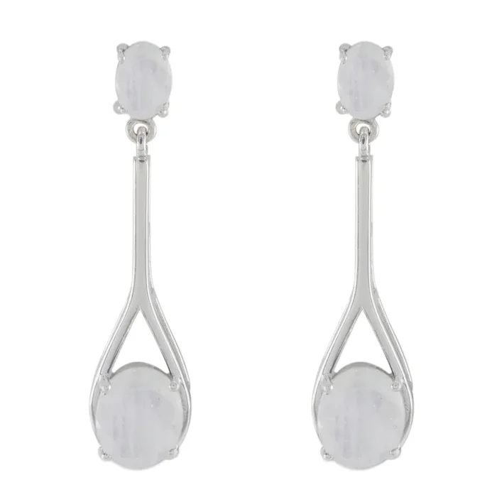 Rainbow Moonstone Middle Eastern Mei Toi et Moi Stud White Silver Earring