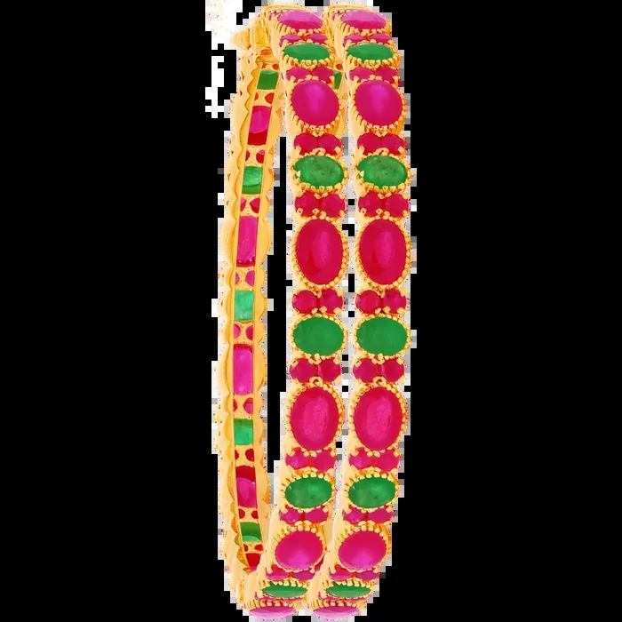 Ravishing Openable 2pcs Bangle With Ruby & Emerald in 22K Gold