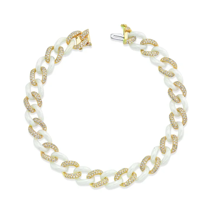 READY TO SHIP DIAMOND PAVE & WHITE CERAMIC MEDIUM LINK BRACELET