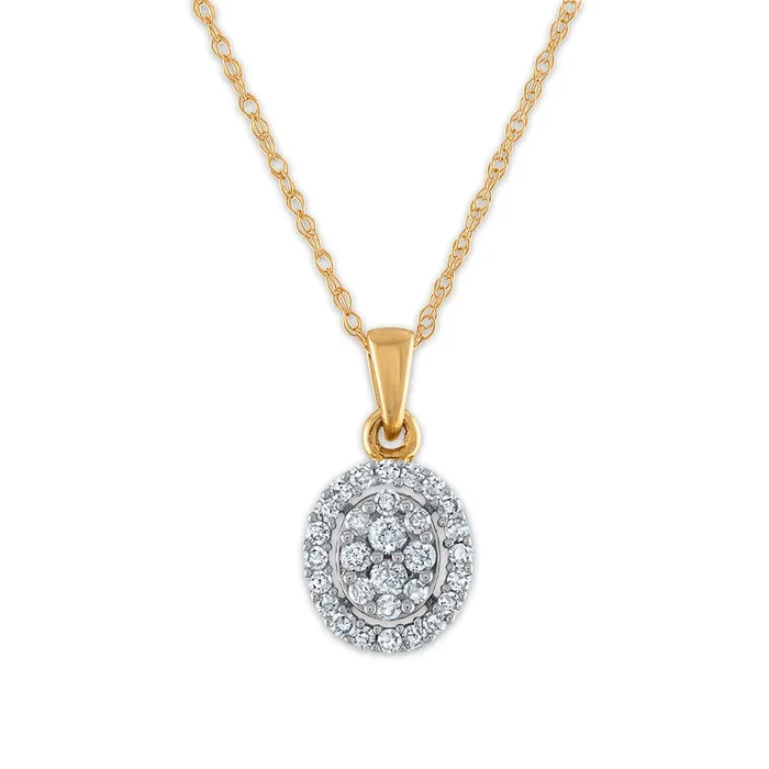 Red Hot Deal 1/4 CTW Natural Diamond Halo Cluster Oval Shape 18-inch Pendant in 10KT Yellow Gold