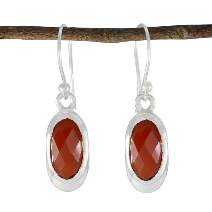 Red Onyx African Emma Solitaire Dangle Red 925 Sterling Silver Earring