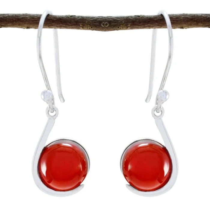 Red Onyx Mexican Elena Solitaire Dangle Red Silver Earring