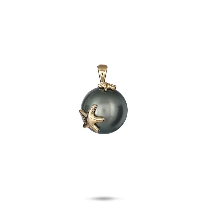 Reefs Starfish Tahitian Black Pearl Pendant in Gold – 12-13mm
