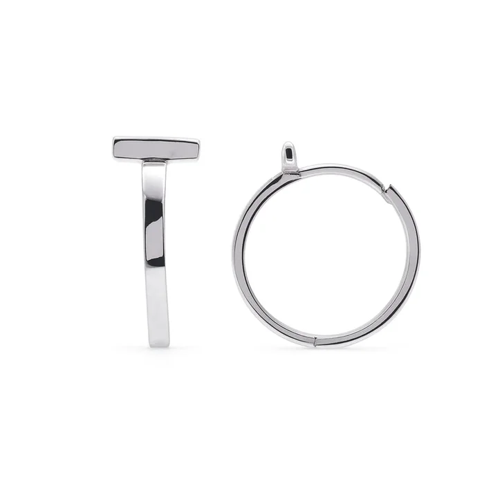 Rhodium Plated 925 Sterling Silver Bar Huggie Hoop 13mm Earring – TGE00001