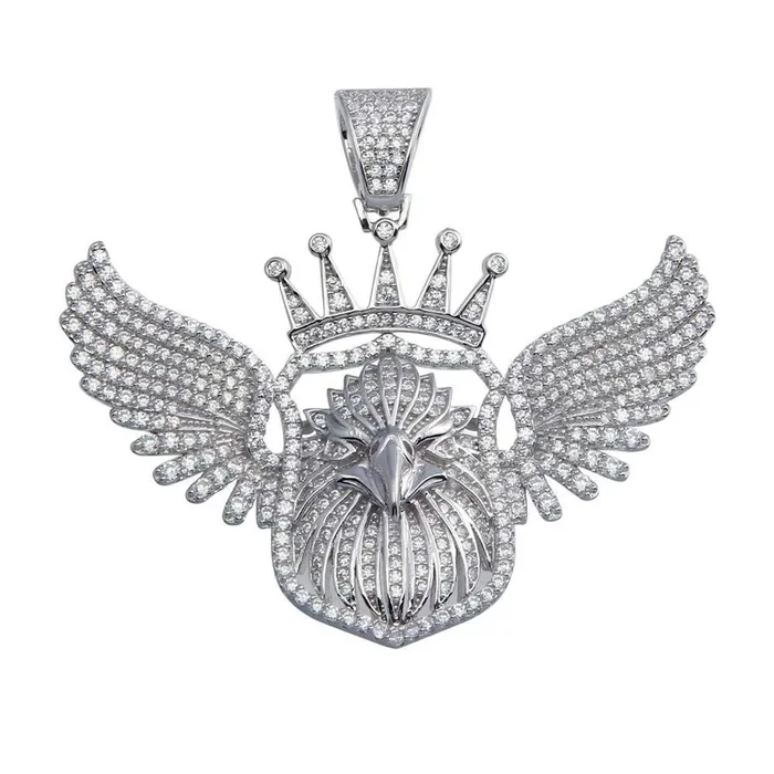 Rhodium Plated 925 Sterling Silver Crowned Eagle Hip Hop Pendant – SLP00071