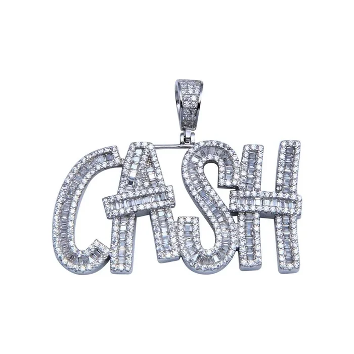 Rhodium Plated 925 Sterling Silver CZ CASH Hip Hop Pendant – SLP00249