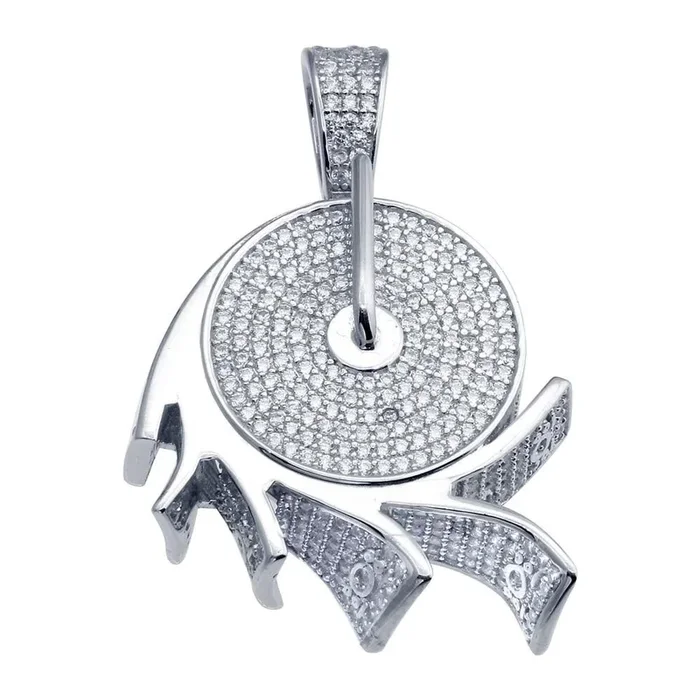 Rhodium Plated 925 Sterling Silver CZ Encrusted Money Roll Hip Hop Pendant – SLP00237