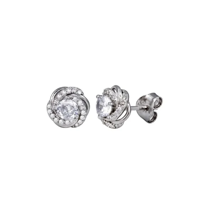 Rhodium Plated 925 Sterling Silver CZ Flower Earring – BGE00722