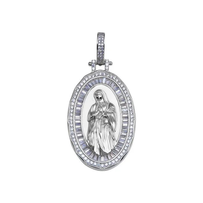 Rhodium Plated 925 Sterling Silver CZ Mary Hip Hop Pendant – SLP00280RH