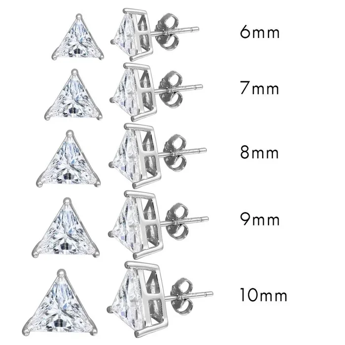 Rhodium Plated 925 Sterling Silver CZ Triangle Shape Stud Earring – STE01169