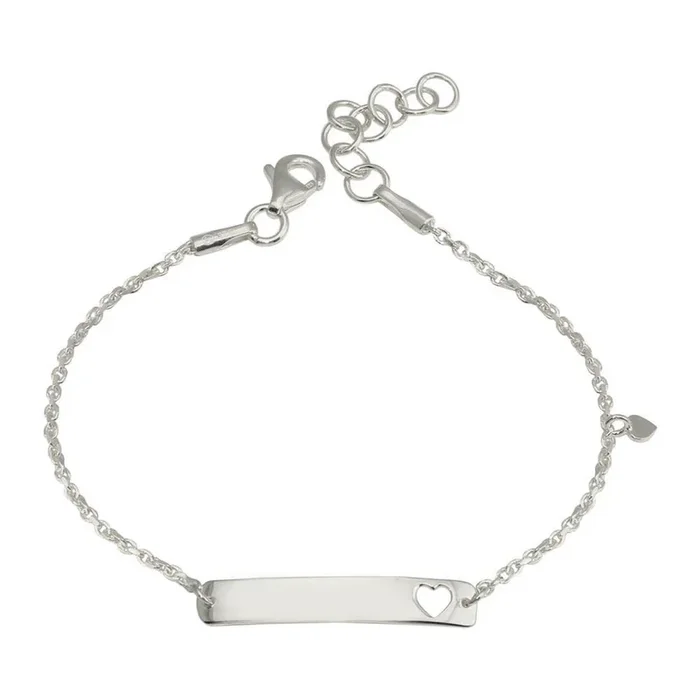 Rhodium Plated 925 Sterling Silver Dangling Heart Baby ID Bracelet – DIB00078RH