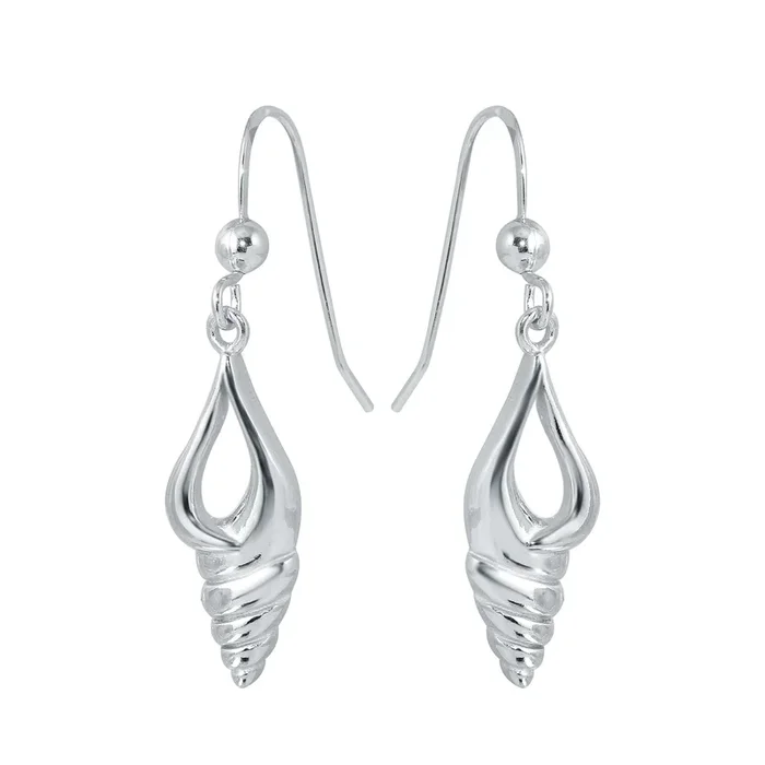 Rhodium Plated 925 Sterling Silver Dangling Sea Shell Earrings – SOE00035