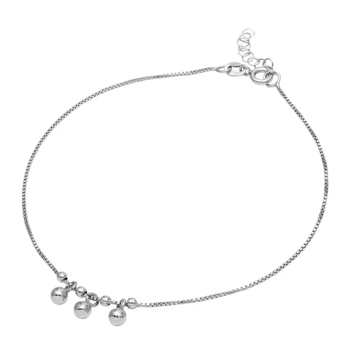 Rhodium Plated 925 Sterling Silver Dangling Three Bead Anklet – SOA00004