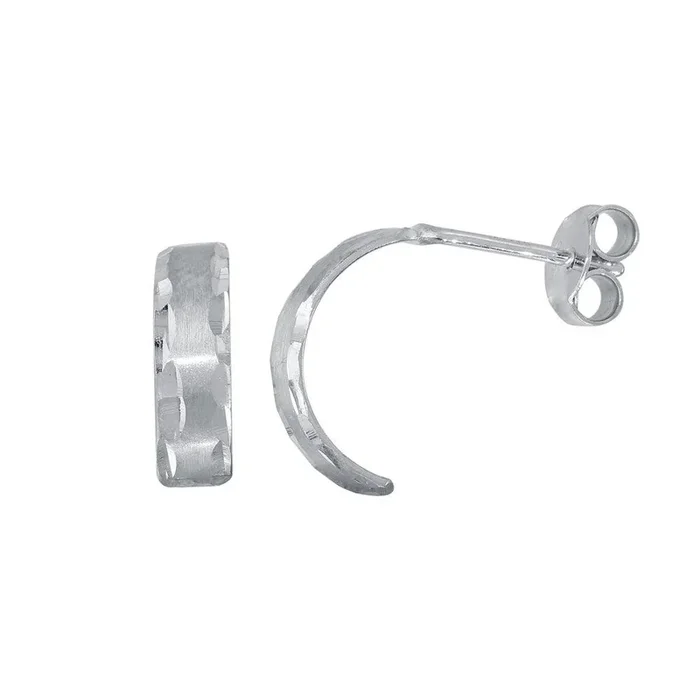 Rhodium Plated 925 Sterling Silver DC Border Semi Hoop Earrings – ECE00053RH
